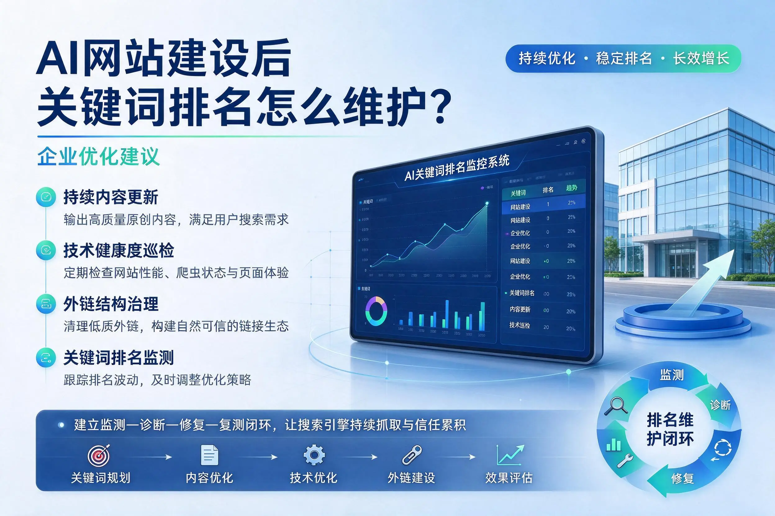 AI网站建设后关键词排名怎么维护？赤峰企业优化建议